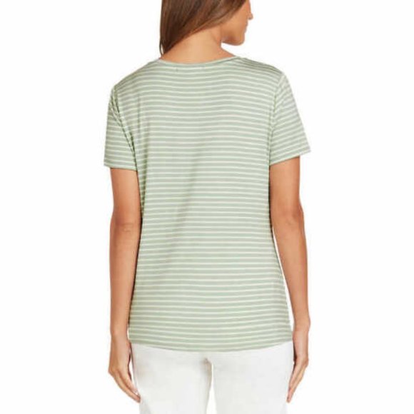 NWoT Matty M Ladies V-Neck Side Tie Tee Light Olive Fashion Tee Size L $45 1B047 - Picture 2 of 2